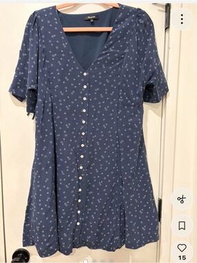 Madewell Blue Floral Button-Front Mini Dress